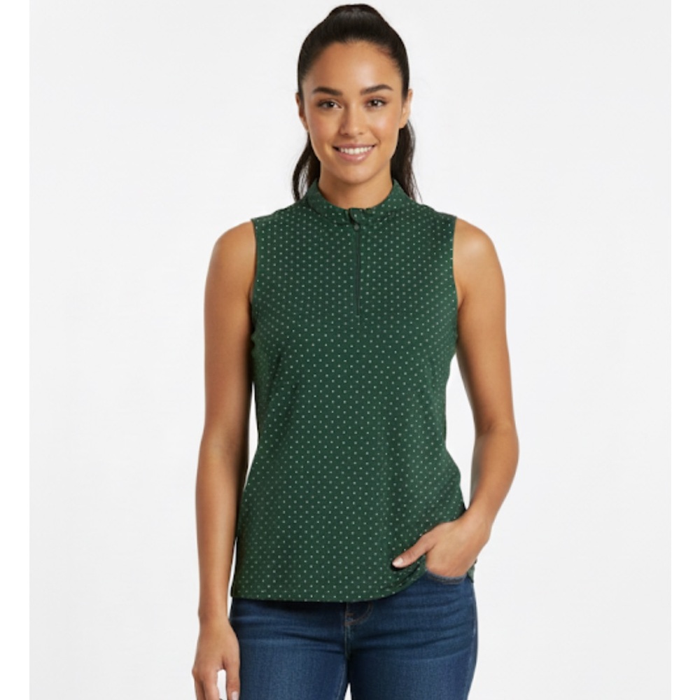 PUMA Quarter Zip Closure Polka Dot Tank Top, Women’s XL, Green White
